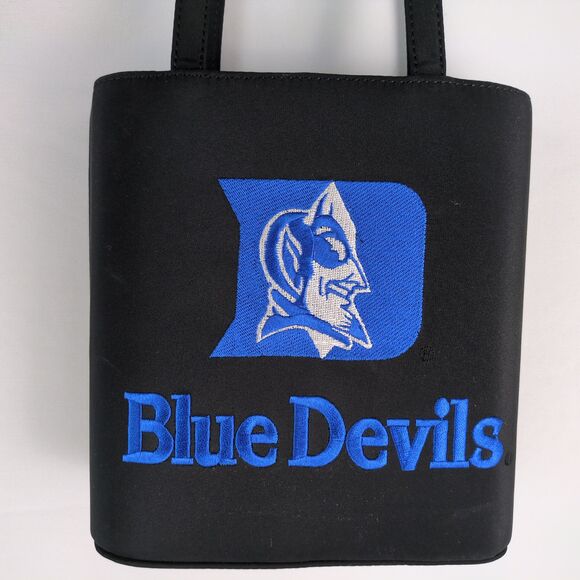 Duke University Blue Devils Embroidered Black Satin Tote 8" Box Purse Sandol Bag - Picture 3 of 7